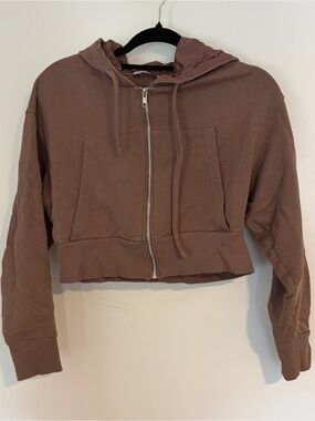 Zara Cropped Zip Hoodie in Warm Brown